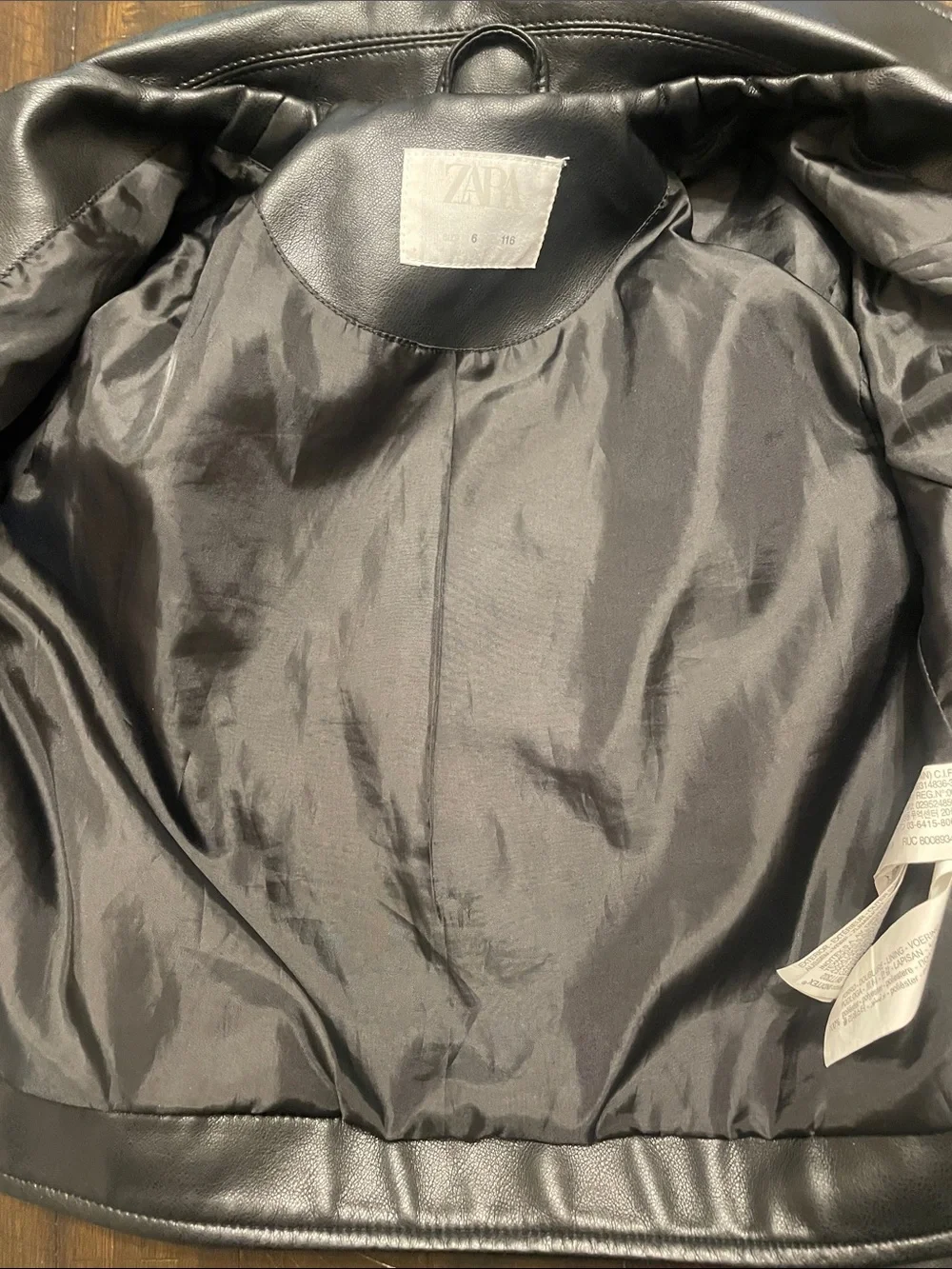 Zara Girls Black Faux Leather Moto Jacket Size 6 Biker Jacket
